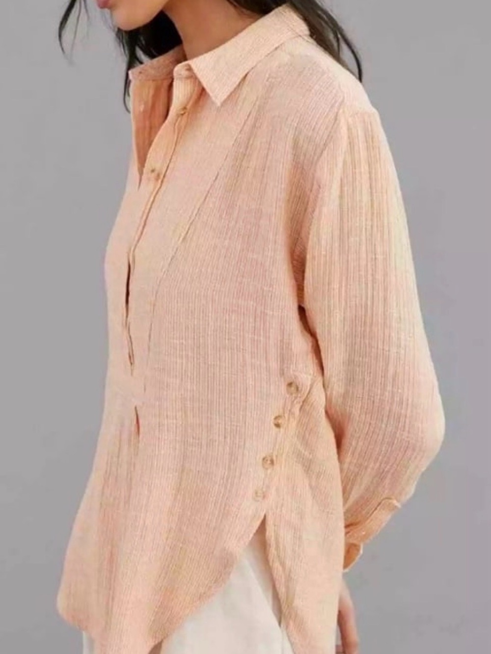 by Anthropologie Lightweight Peach Stripe Gauze Cotton Tunic Popover Blouse - Picture 2 of 14